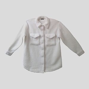 New - Long Sleeve Button Sherpa Shirt  Jacket White w/Pockets Size Large